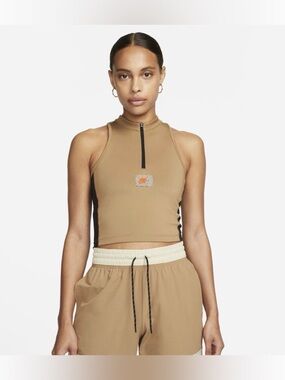 Nike Tan High-Neck Zip Crop Tank